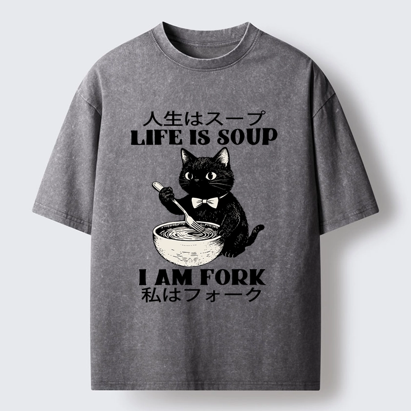 Tokyo-Tiger Life Is Soup Cat Humor Meme Washed T-Shirt