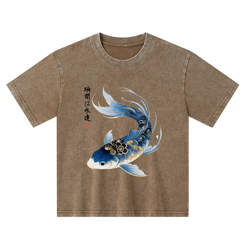 Tokyo-Tiger Elegant Koi Fish Watercolor Art Kids Washed T-Shirt