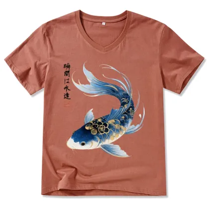 Tokyo-Tiger Elegant Koi Fish Watercolor Art V-Neck Classic T-Shirt