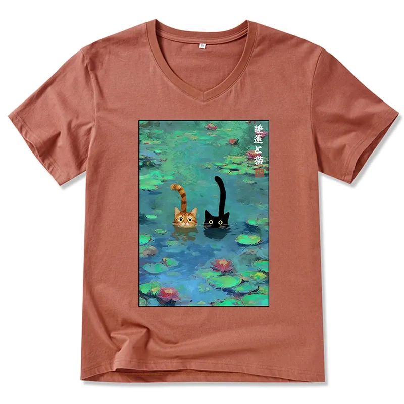 Tokyo-Tiger Funny Cats Swimming In Lilies V-Neck Classic T-Shirt Sale