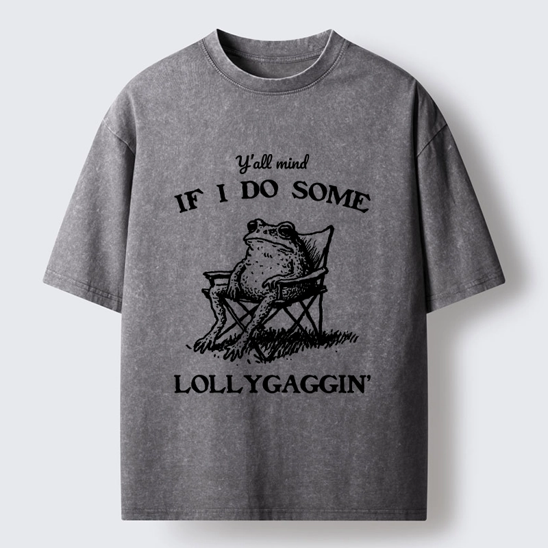 Tokyo-Tiger Funny Frog Lollygagging Washed T-Shirt