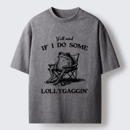 Tokyo-Tiger Funny Frog Lollygagging Washed T-Shirt