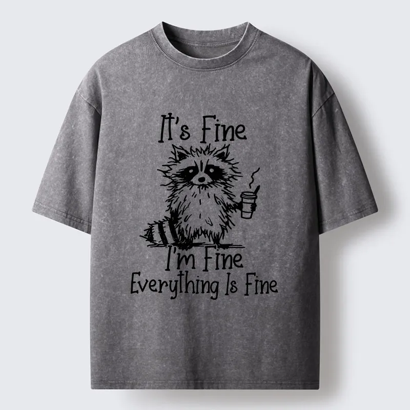 Tokyo-Tiger Raccoon Fine Meme Washed T-Shirt