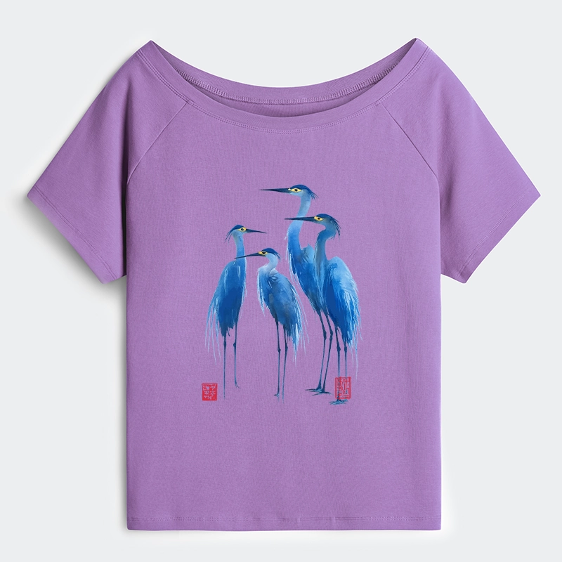 Tokyo-Tiger Flocks Of Great Blue Herons Off Shoulder T-Shirt