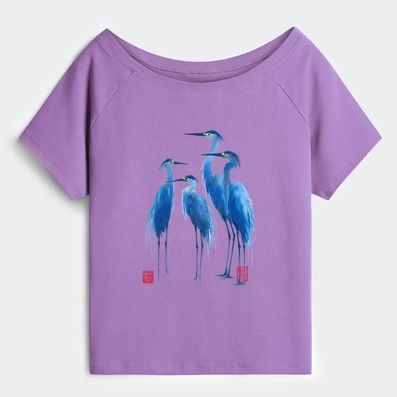 Tokyo-Tiger Flocks Of Great Blue Herons Off Shoulder T-Shirt