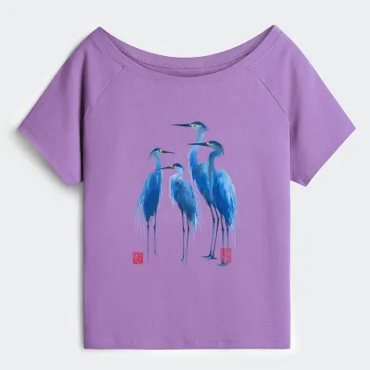 Tokyo-Tiger Flocks Of Great Blue Herons Off Shoulder T-Shirt