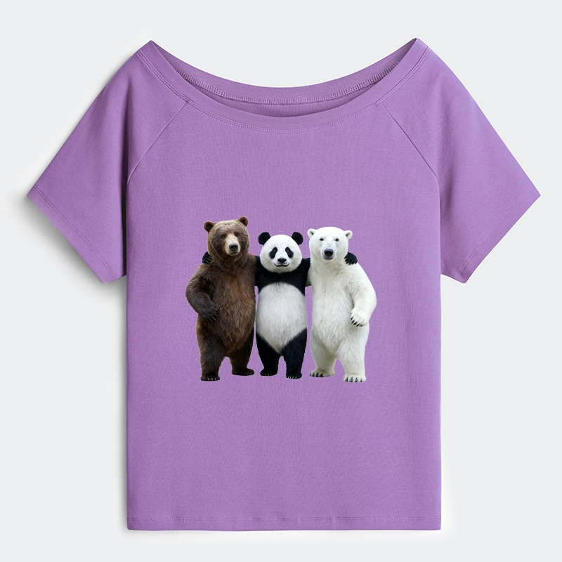 Tokyo-Tiger Three Bears Stand Together Off Shoulder T-Shirt