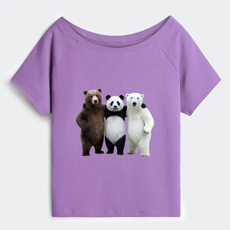 Tokyo-Tiger Three Bears Stand Together Off Shoulder T-Shirt