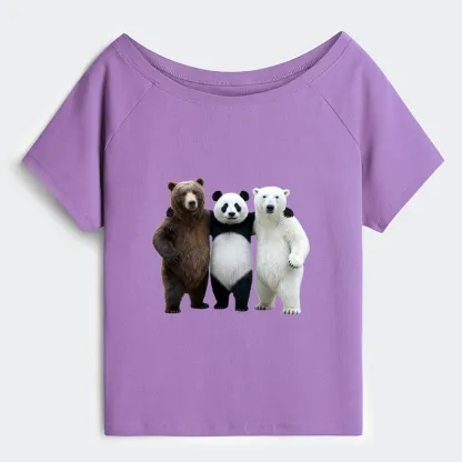 Tokyo-Tiger Three Bears Stand Together Off Shoulder T-Shirt