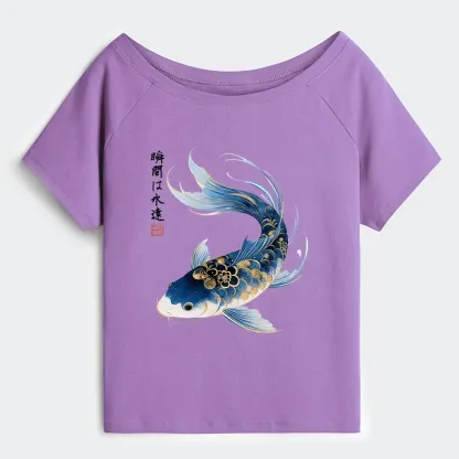 Tokyo-Tiger Elegant Koi Fish Watercolor Art Off Shoulder T-Shirt