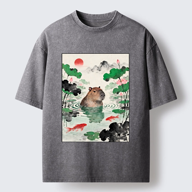 Tokyo-Tiger Chill Capybara In Water Washed T-Shirt