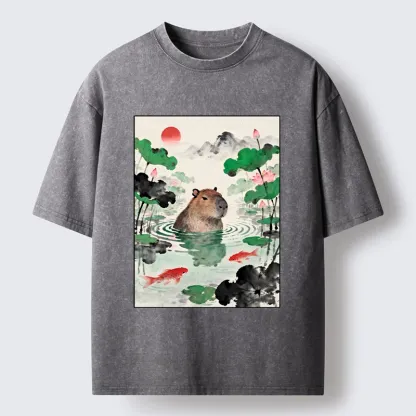 Tokyo-Tiger Chill Capybara In Water Washed T-Shirt