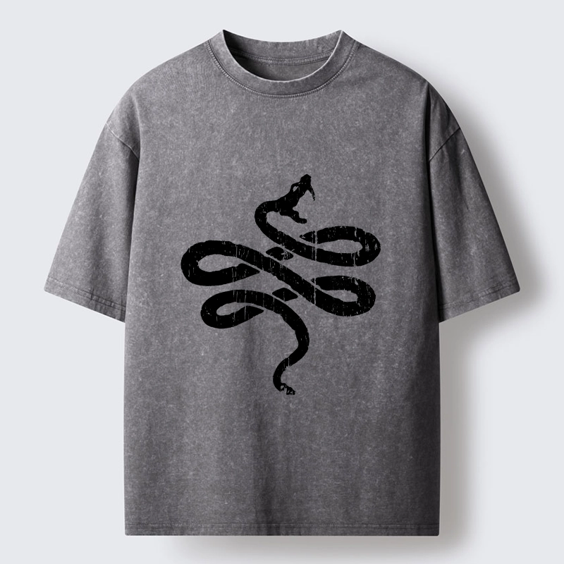 Tokyo-Tiger Black Snake Brush Art Washed T-Shirt