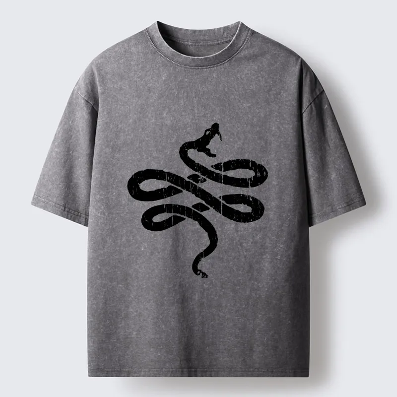 Tokyo-Tiger Black Snake Brush Art Washed T-Shirt