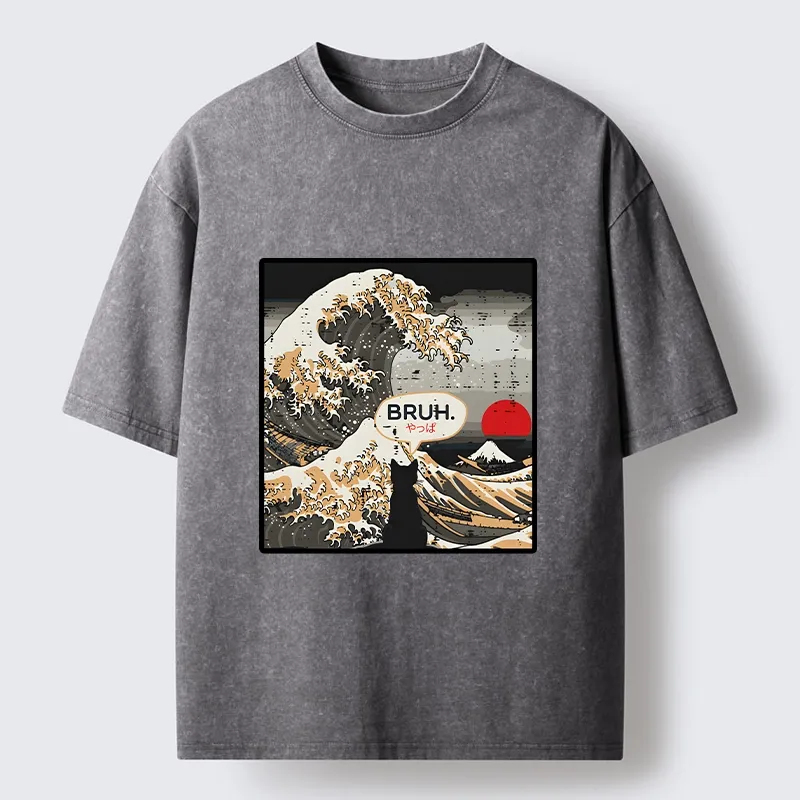 Tokyo-Tiger Great Wave Cat Bruh Washed T-Shirt