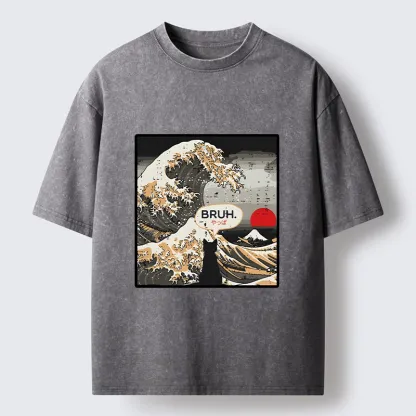 Tokyo-Tiger Great Wave Cat Bruh Washed T-Shirt