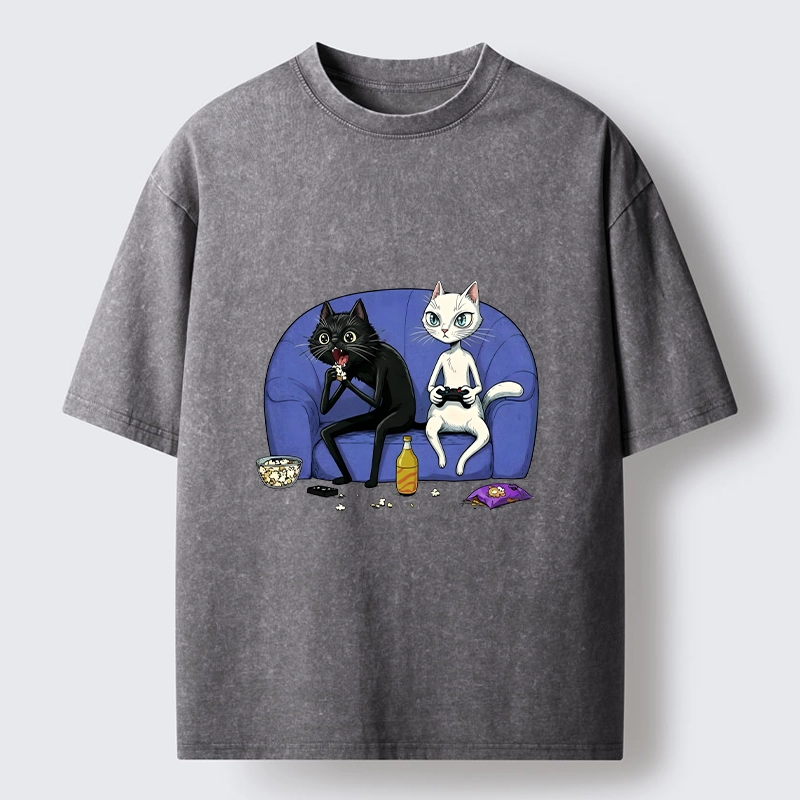 Tokyo-Tiger Two Cats One Couch Endless Fun Washed T-Shirt