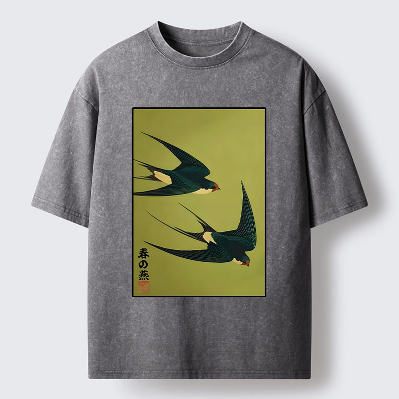 Tokyo-Tiger Spring Birds Of Peace Washed T-Shirt
