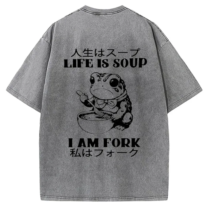 Tokyo-Tiger Life Is Soup I Am Fork Back Washed T-Shirt