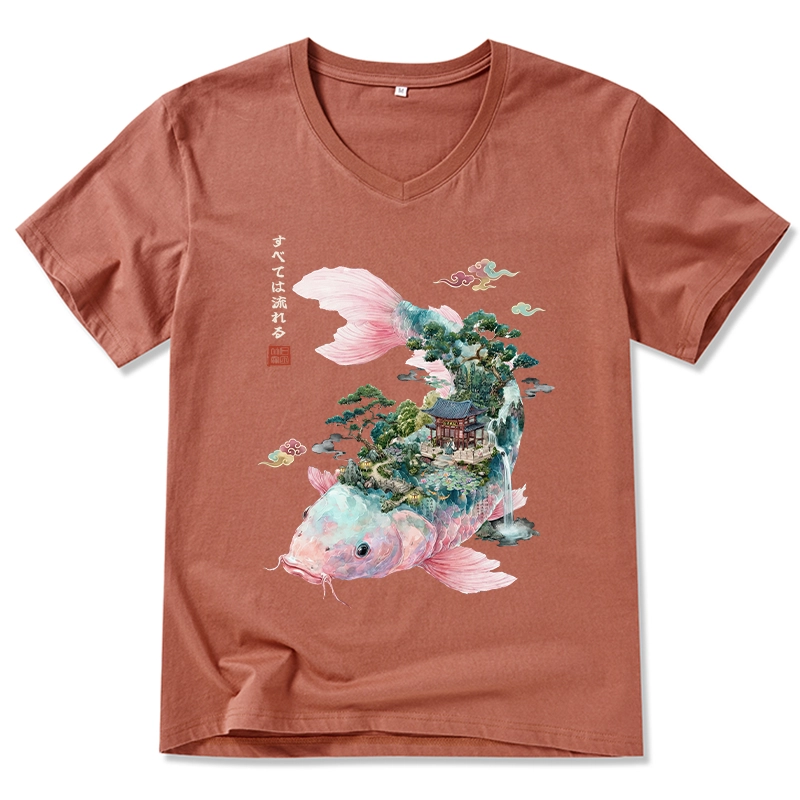 Tokyo-Tiger  Journey Of The Flowing Koi V-Neck Classic T-Shirt