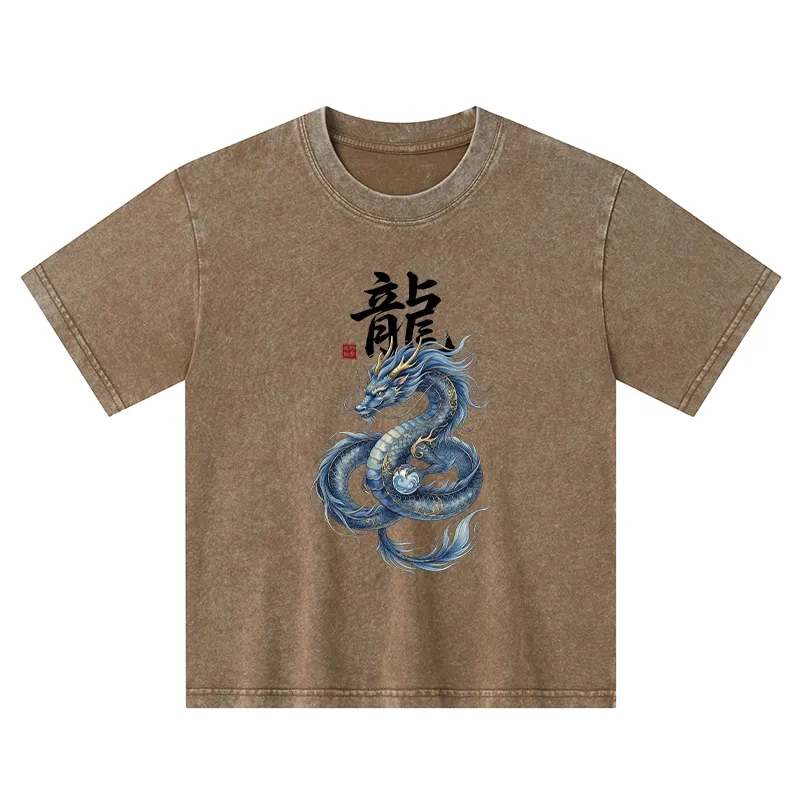 Tokyo-Tiger Mythic Blue Dragon Kids Washed T-Shirt
