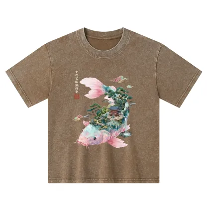 Tokyo-Tiger Journey Of The Flowing Koi Kids Washed T-Shirt
