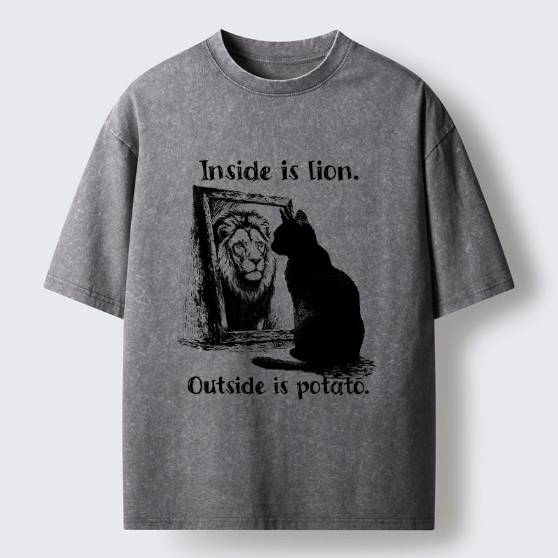 Tokyo-Tiger Cat Meme Inner Lion Outer Potato Washed T-Shirt