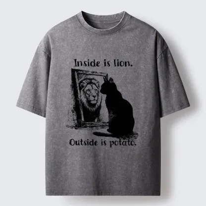 Tokyo-Tiger Cat Meme Inner Lion Outer Potato Washed T-Shirt