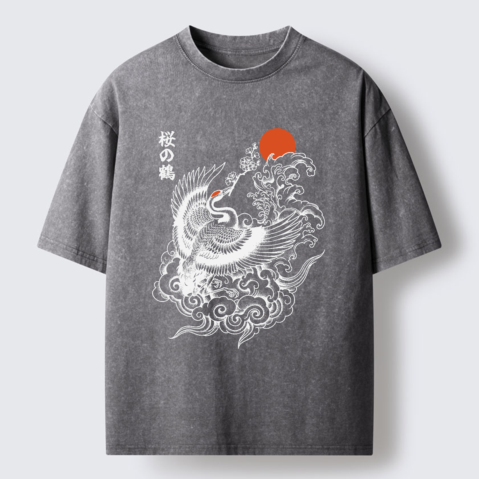 Tokyo-Tiger Sakura Crane In Flight Washed T-Shirt