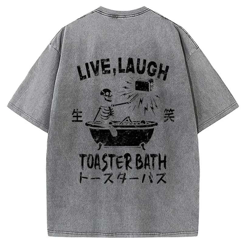 Tokyo-Tiger Funny Electric Shock Skeleton Back Washed T-Shirt