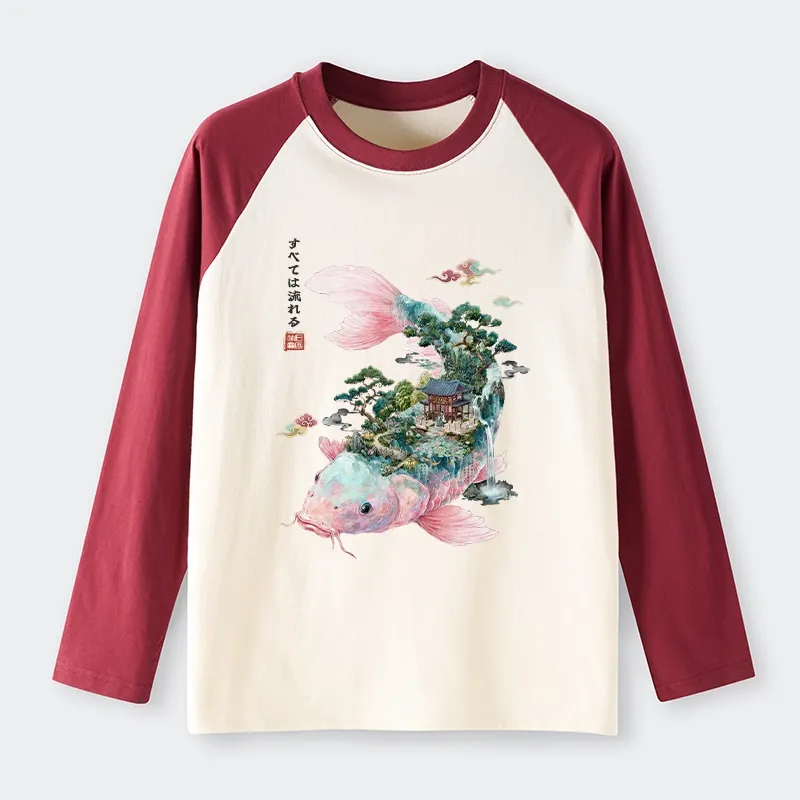 Tokyo-Tiger Journey Of The Flowing Koi Raglan Long Sleeve T-shirt