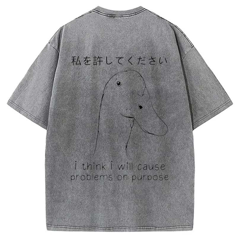Tokyo-Tiger Stupid Goose Funny Back Washed T-Shirt