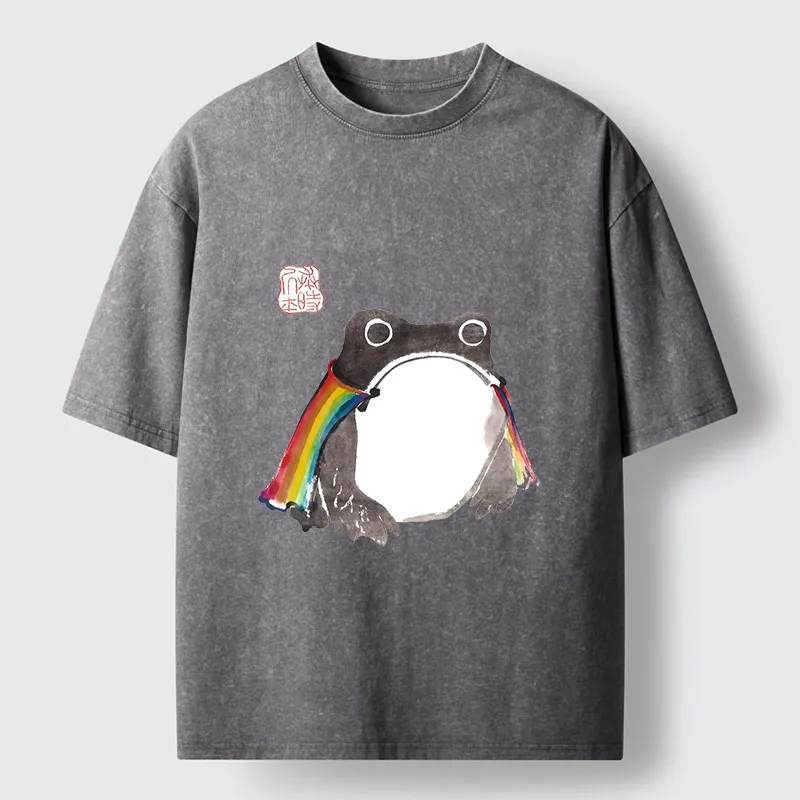 Tokyo-Tiger Pride Frog Cheerful Vibe Washed T-Shirt 