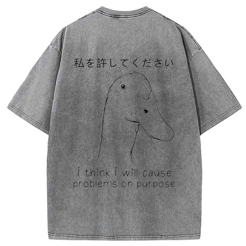 Tokyo-Tiger Stupid Goose Funny Back Washed T-Shirt