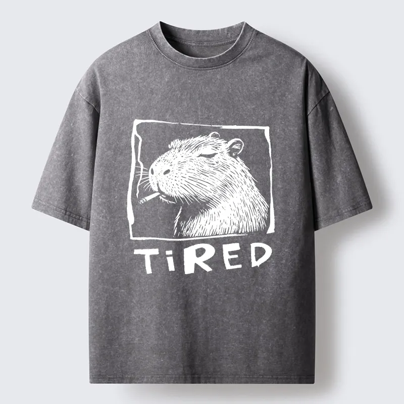 Tokyo-Tiger Tired Life Funny Capybara Art Washed T-Shirt