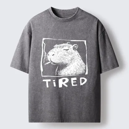 Tokyo-Tiger Tired Life Funny Capybara Art Washed T-Shirt