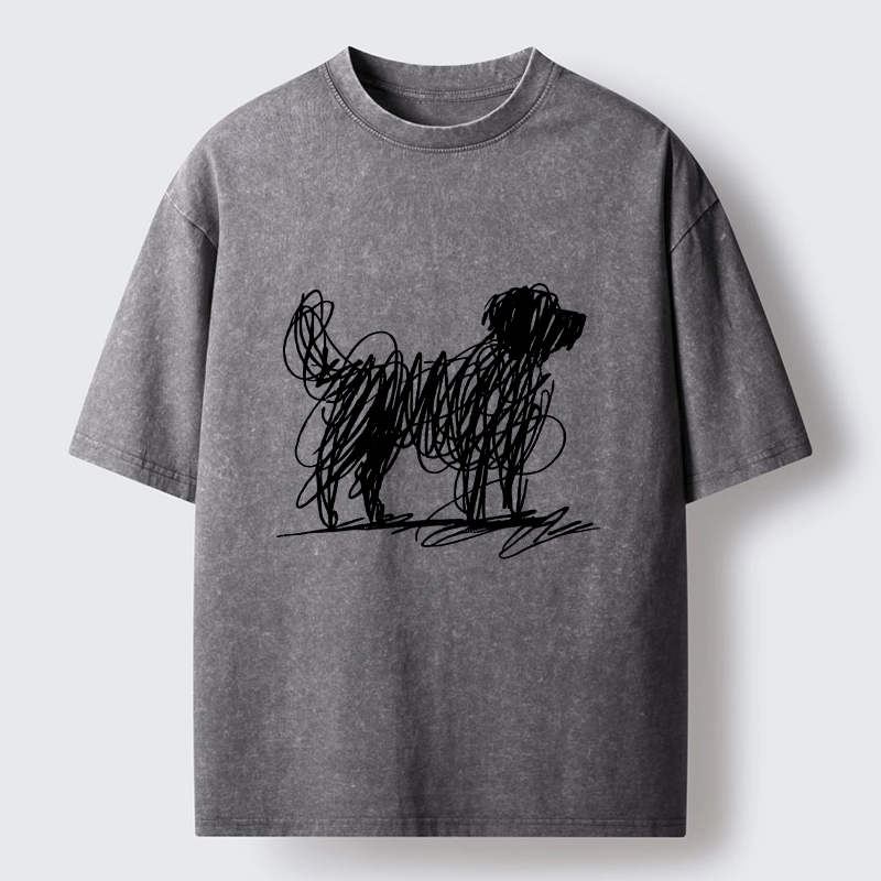 Tokyo-Tiger Scribble Dog Art Funny Vibe Washed T-Shirt