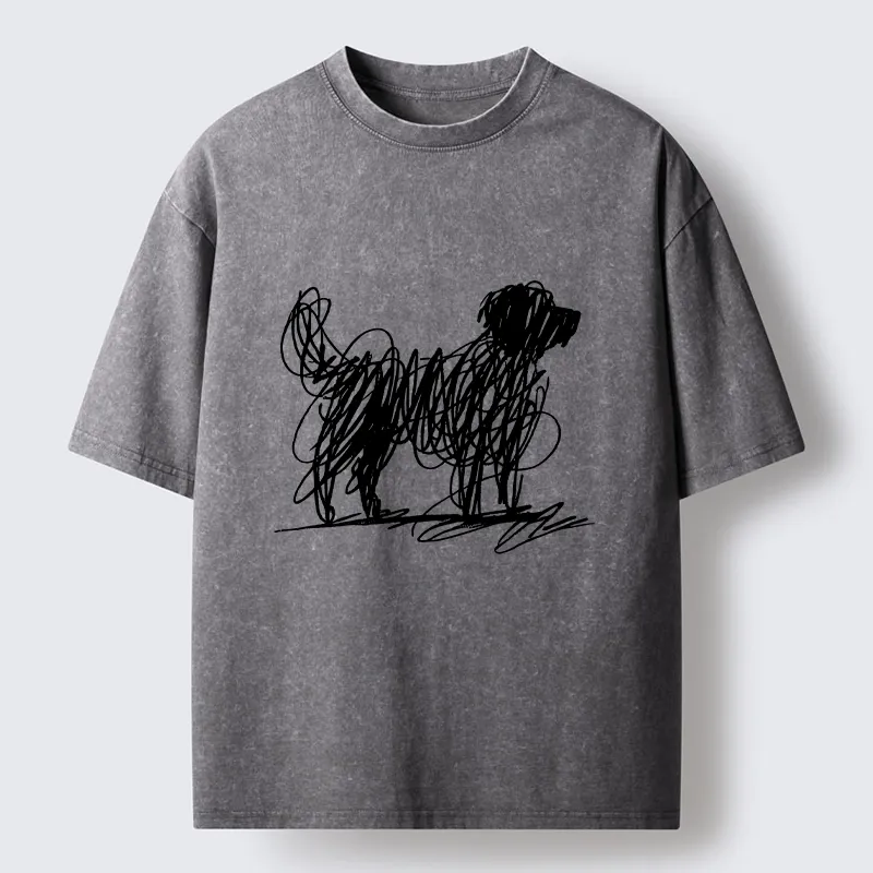 Tokyo-Tiger Scribble Dog Art Funny Vibe Washed T-Shirt