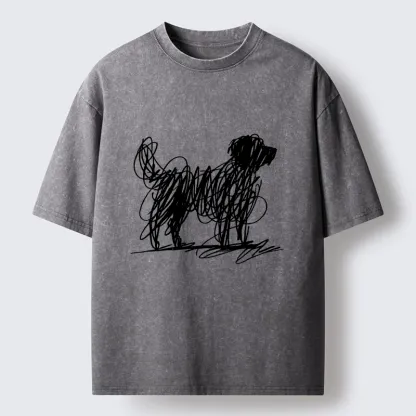 Tokyo-Tiger Scribble Dog Art Funny Vibe Washed T-Shirt