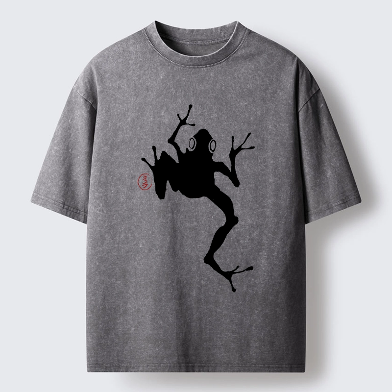 Tokyo-Tiger Japanese Frog Ink Wash Washed T-Shirt