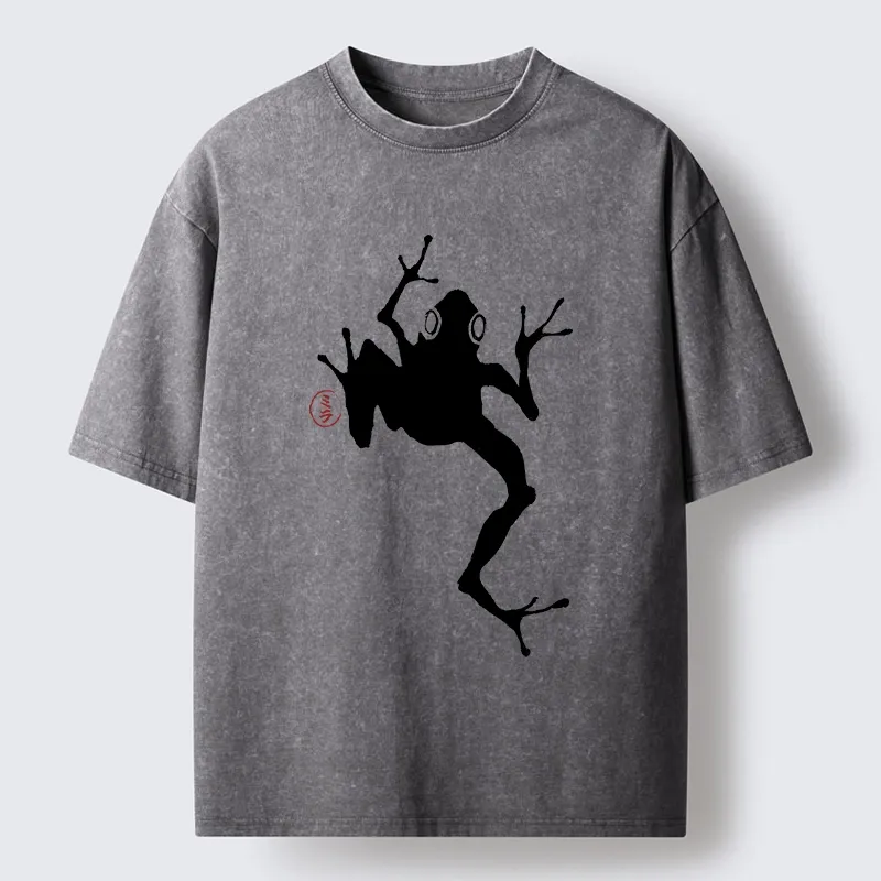 Tokyo-Tiger Japanese Frog Ink Wash Washed T-Shirt