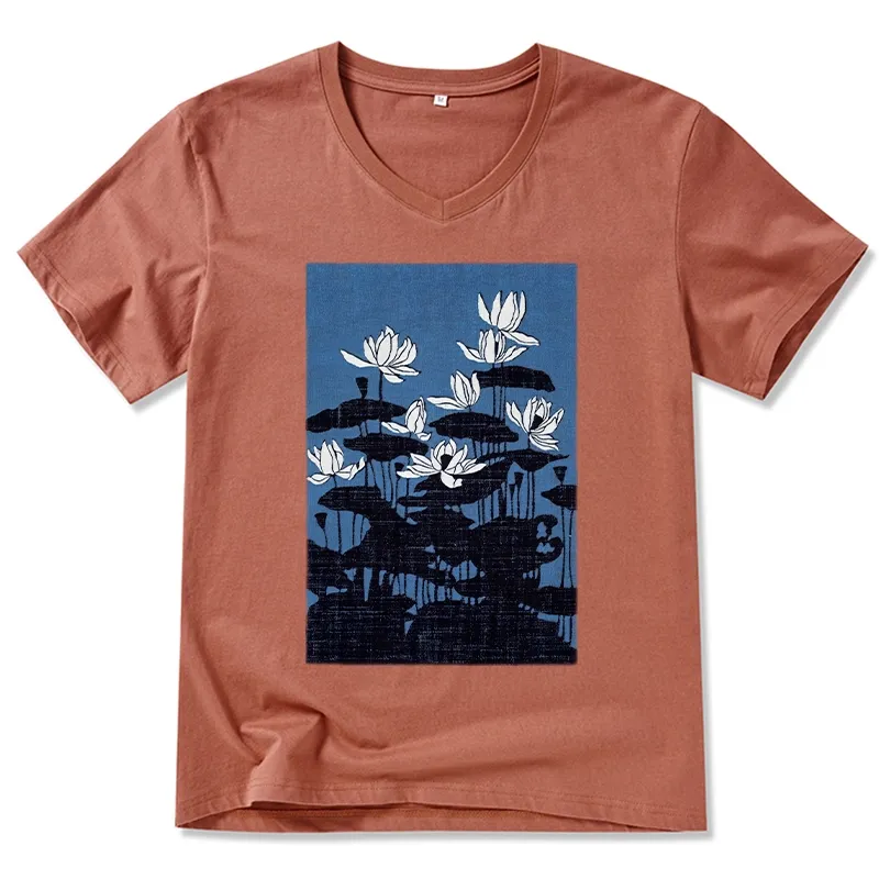 Tokyo-Tiger Blue Lotus Japanese Art V-Neck Classic T-Shirt