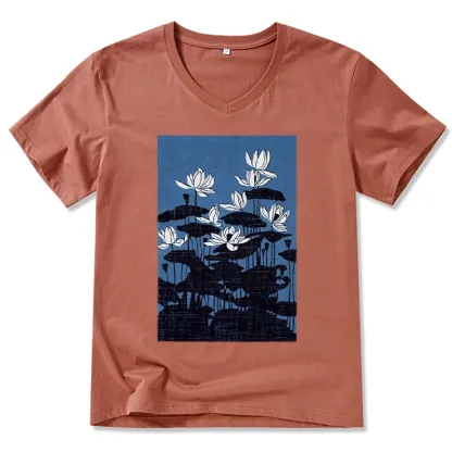 Tokyo-Tiger Blue Lotus Japanese Art V-Neck Classic T-Shirt