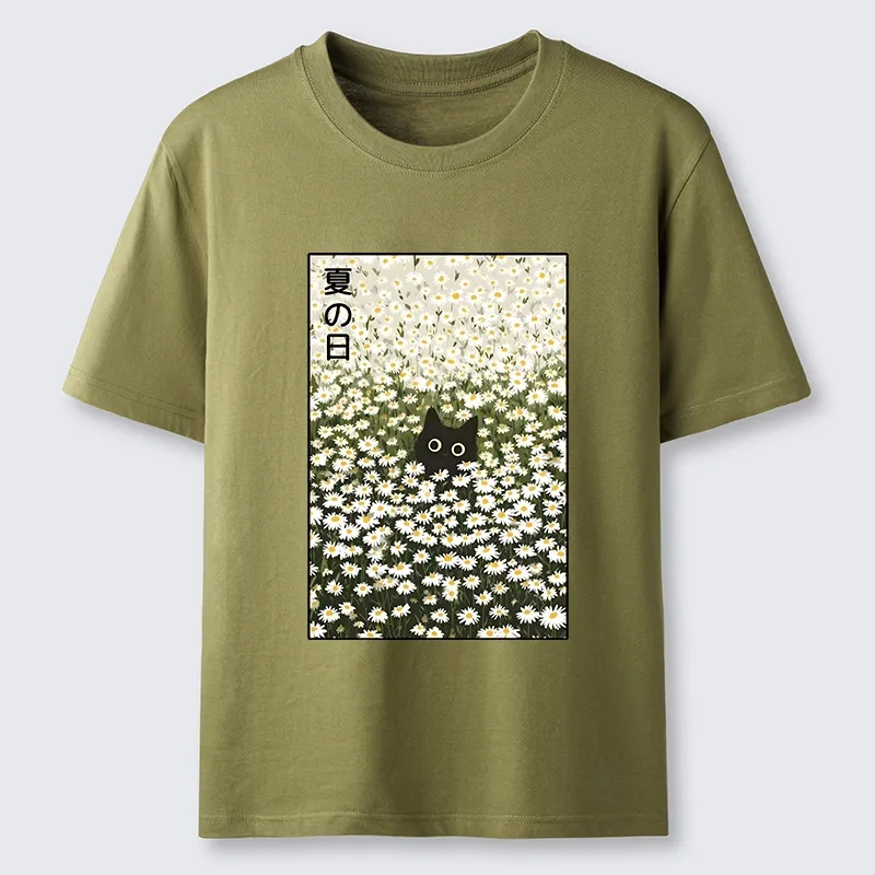 Tokyo-Tiger Summer Day Daisies Black Cat Classic T-Shirt
