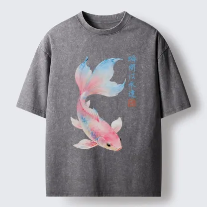 Tokyo-Tiger Koi Fish Dreamy Hues Washed T-Shirt