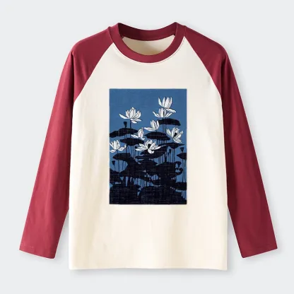 Tokyo-Tiger Blue Lotus Japanese Art Raglan Long Sleeve T-shirt