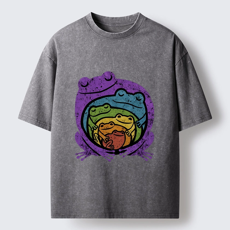 Tokyo-Tiger Rainbow Frogs Hugging Washed T-Shirt
