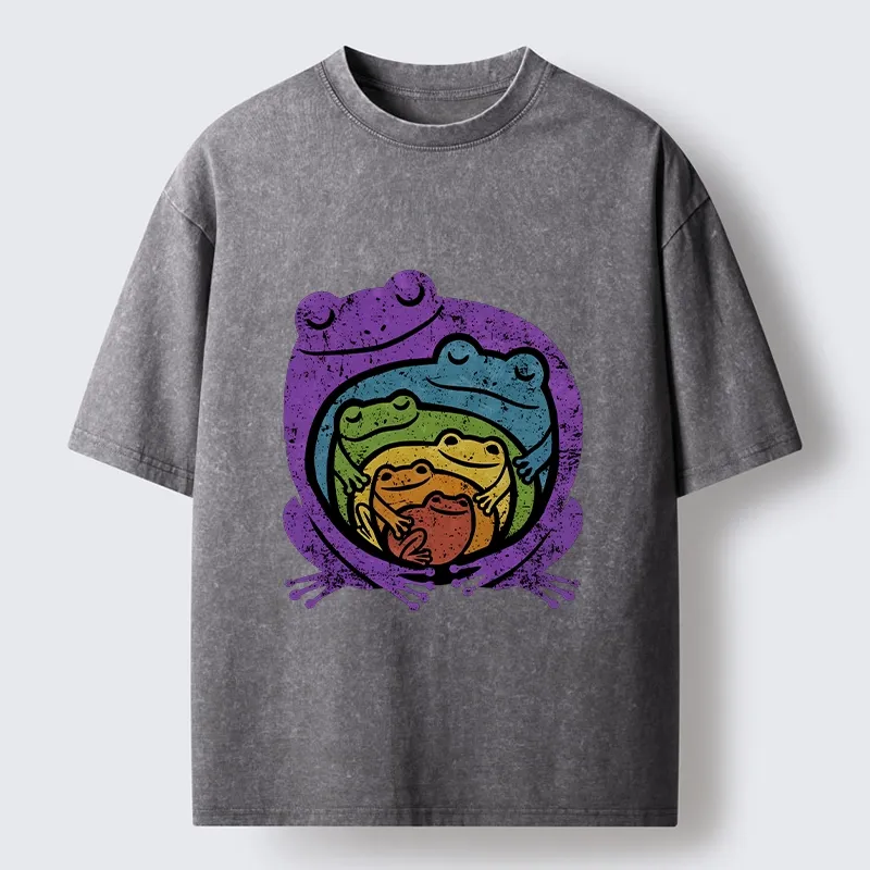 Tokyo-Tiger Rainbow Frogs Hugging Washed T-Shirt
