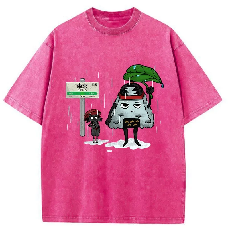 Tokyo-Tiger Onigiri On Lotus Leaf Washed T-Shirt