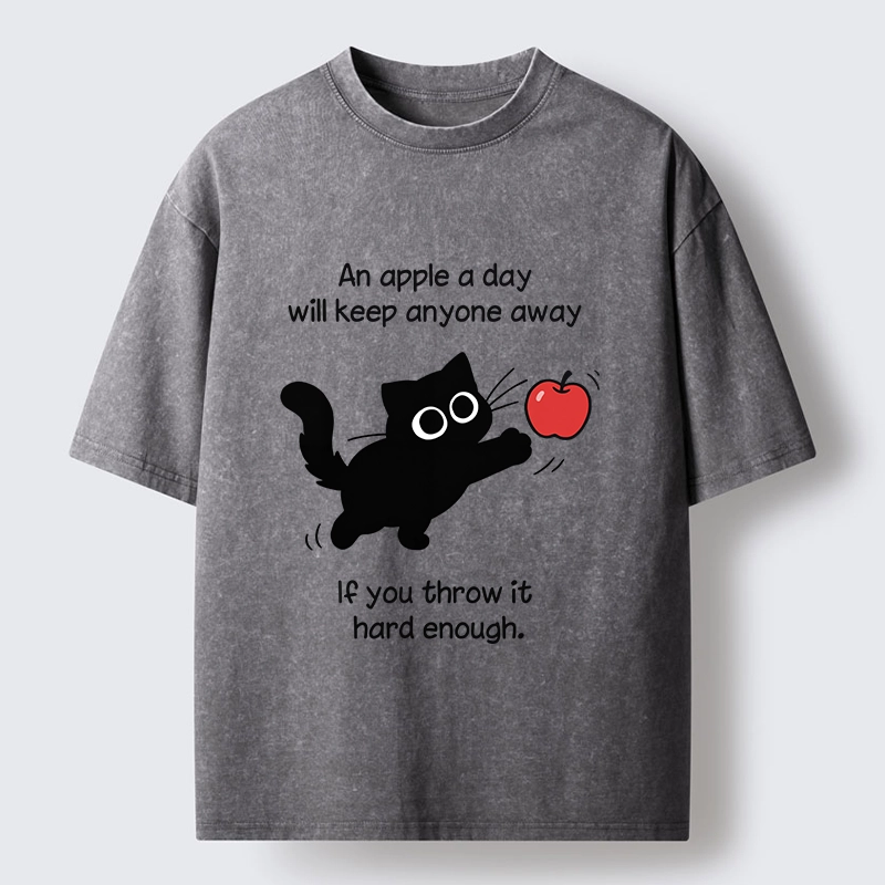 Tokyo-Tiger Funny Cat Throwing Apple Meme Washed T-Shirt